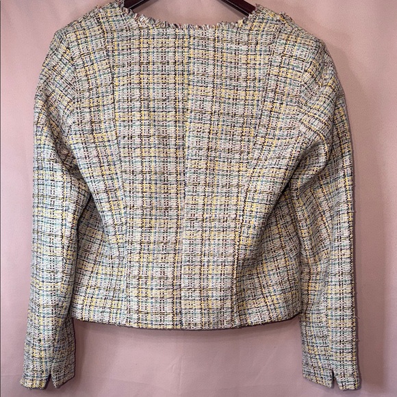 Tweed Blazer Jacket Gold Button Textured Structured Spring Chic - Picture 8 of 9